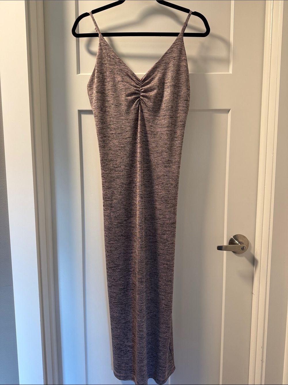 David Lerner Heather Mauve Ruched Spaghetti Strap Maxi Dress